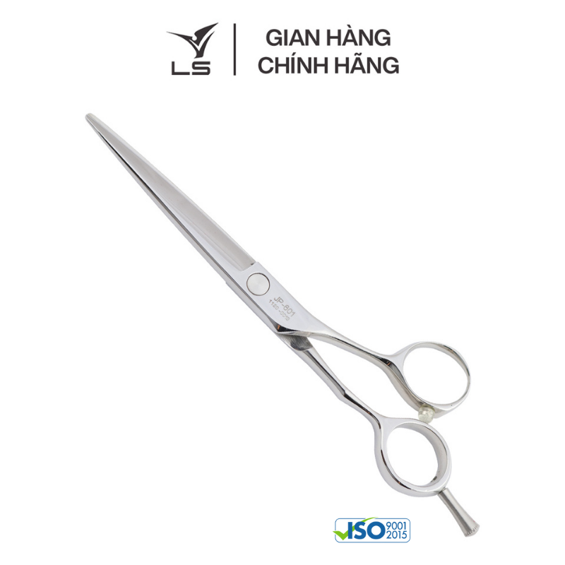 Kéo cắt tóc LS JP-601 lưỡi thẳng quai offset phẳng đỡ ngón tháo rời-tặng bao da và bộ vệ sinh kéo