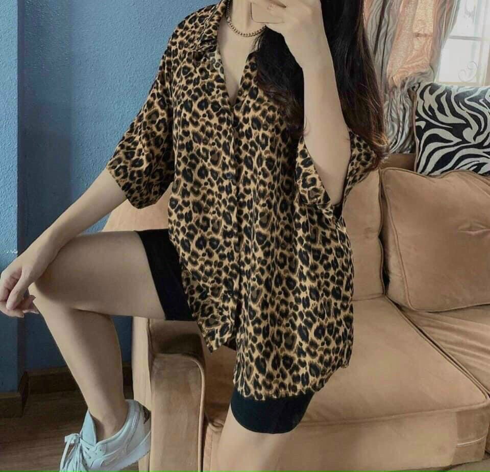 Set sơ mi beo + quần bike lưng thun