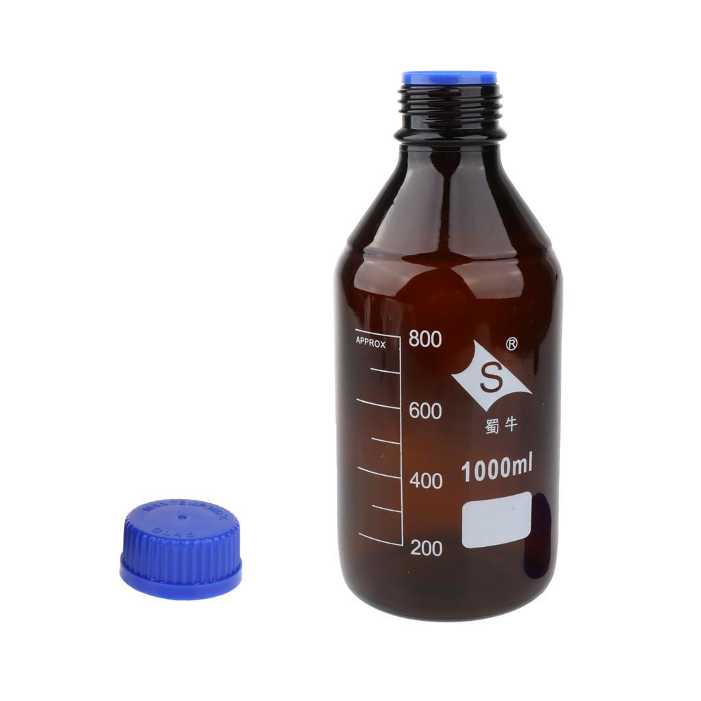 3 Pcs Graduated Round Glass Reagent Bottle With Scale Line Screw 1000mL