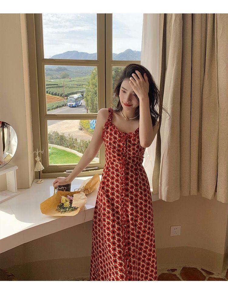 SHUANGYAN Tea Break Dress Pháp Vintage Fairy Dress Nhỏ giảm tuổi Pure Sex Wind Sling Dress Nữ 2023 Summer Dress