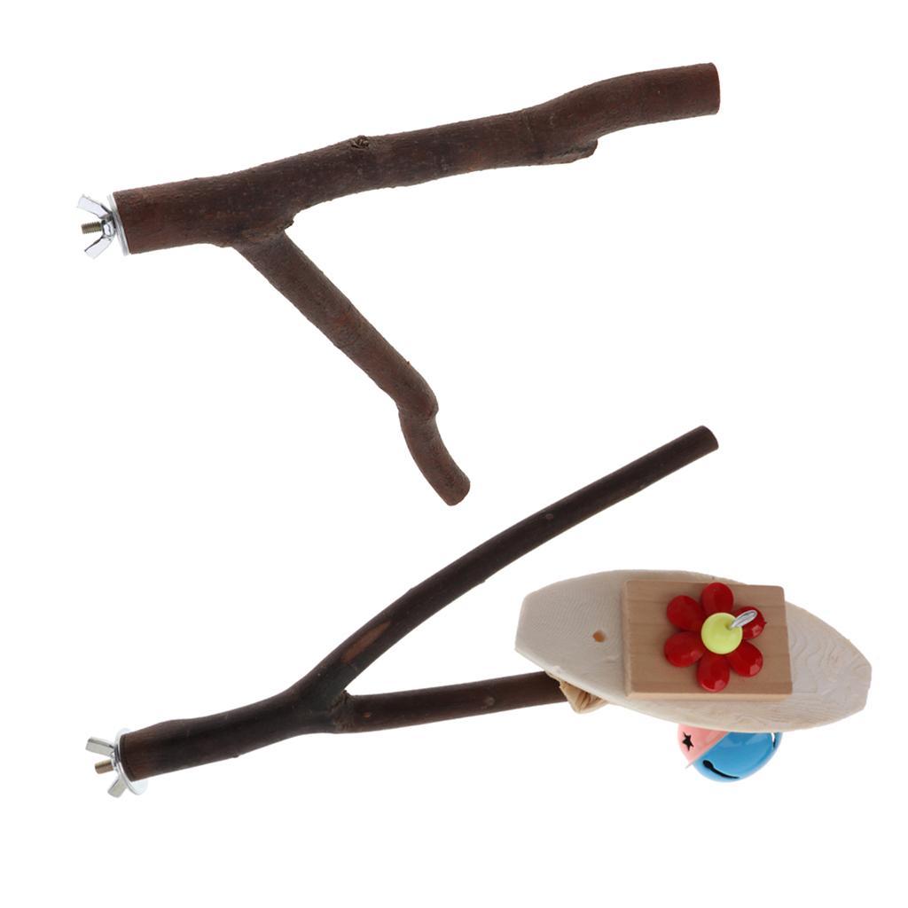 2-pcs Parrot Wood Hanging Stand Toy Parakeet Branch Perches Toy #1#3