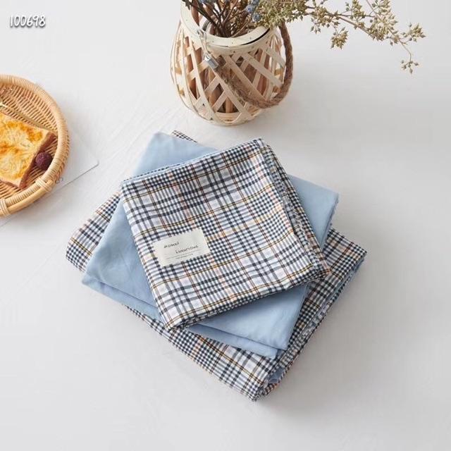 Set Ga Gối Cotton TiCi Kẻ Hàng Nhập Khẩu Cao Cấp 4 Món