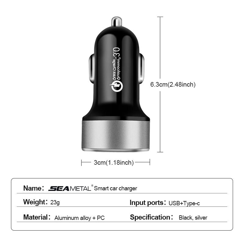 SEAMETAL 38W Bộ sạc xe PD+USB QC3.0 Sạc nhanh sạc điện thoại 12V -24V ổ cắm bật lửa với màn hình Voltmeter LED