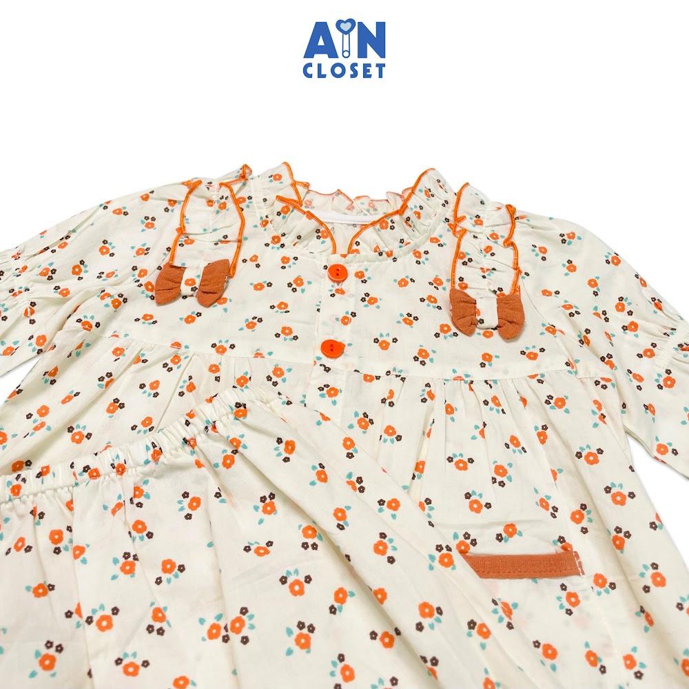 Bộ quần áo dài bé gái họa tiết Nhí hoa nơ cam cotton - AICDBGJVGYHQ - AIN Closet