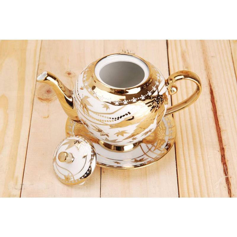 Bộ tách trà hoa văn nhũ vàng hoàng gia 6 ly kèm 7 dĩa- Bộ ấm pha trà giao mẫu ngẫu nhiên dùng làm quà tặng cao cấp