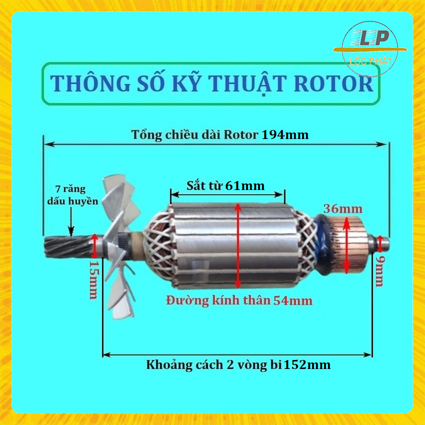 Rotor máy cắt sắt cho Makita 2414 2414NB 2414B - Loại nhông 7 Răng dấu huyền