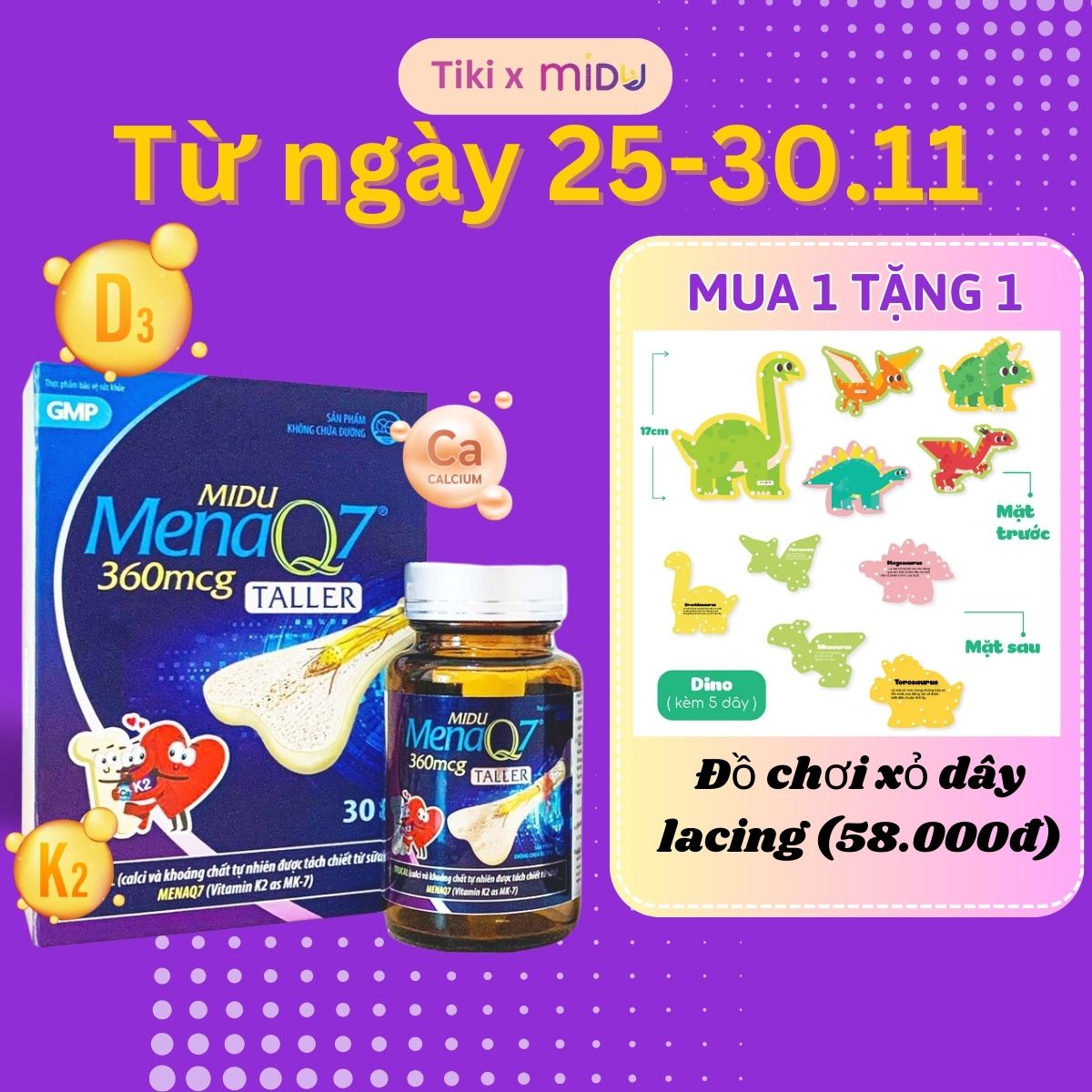 Midu MenaQ7 360mcg hỗ trợ chắc khỏe xương và phát triển chiều cao cho trẻ.