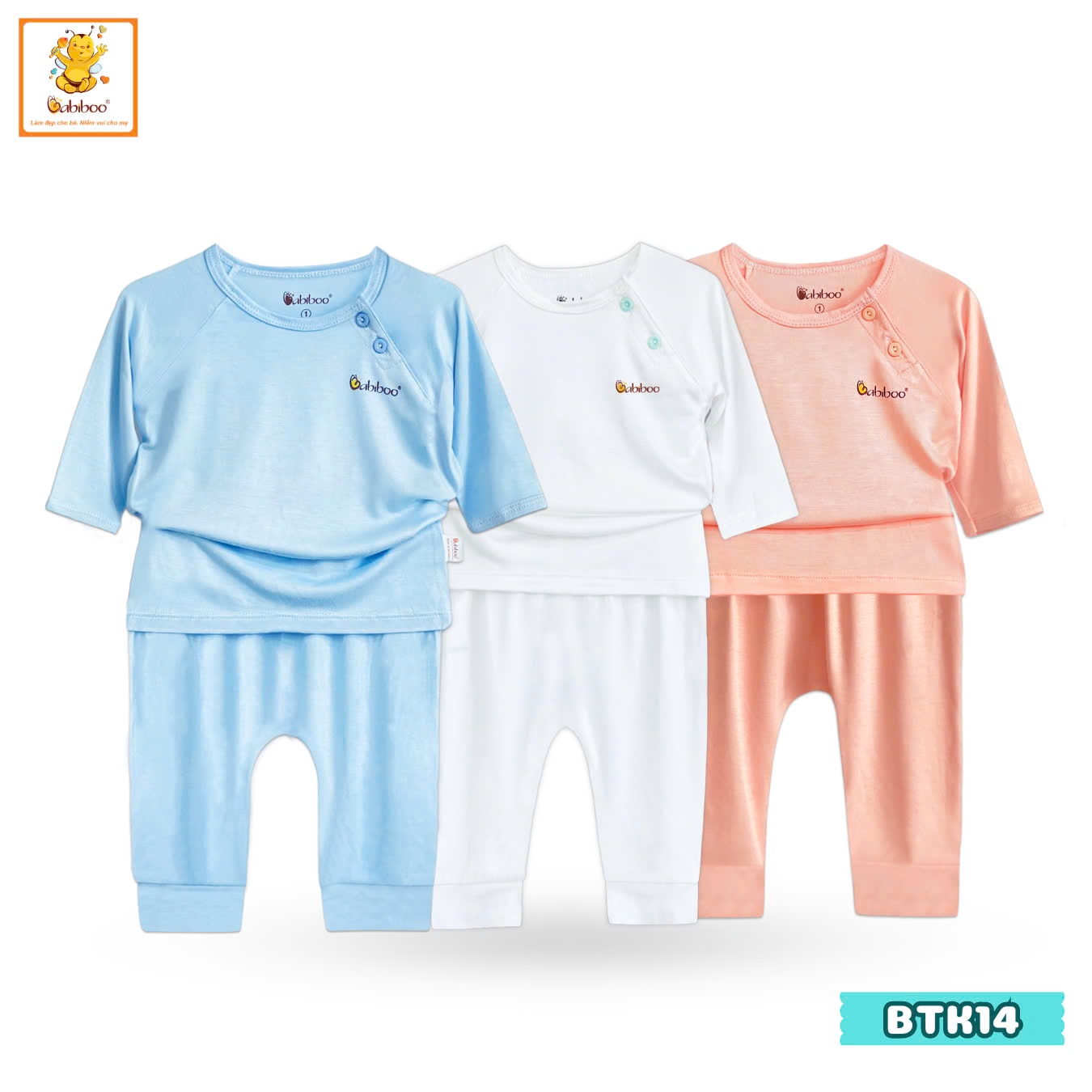 Đồ bộ sơ sinh BABIBOO bộ dài tay , cài vai vải visco cao cấp mềm mại, mịn màng- BTK14