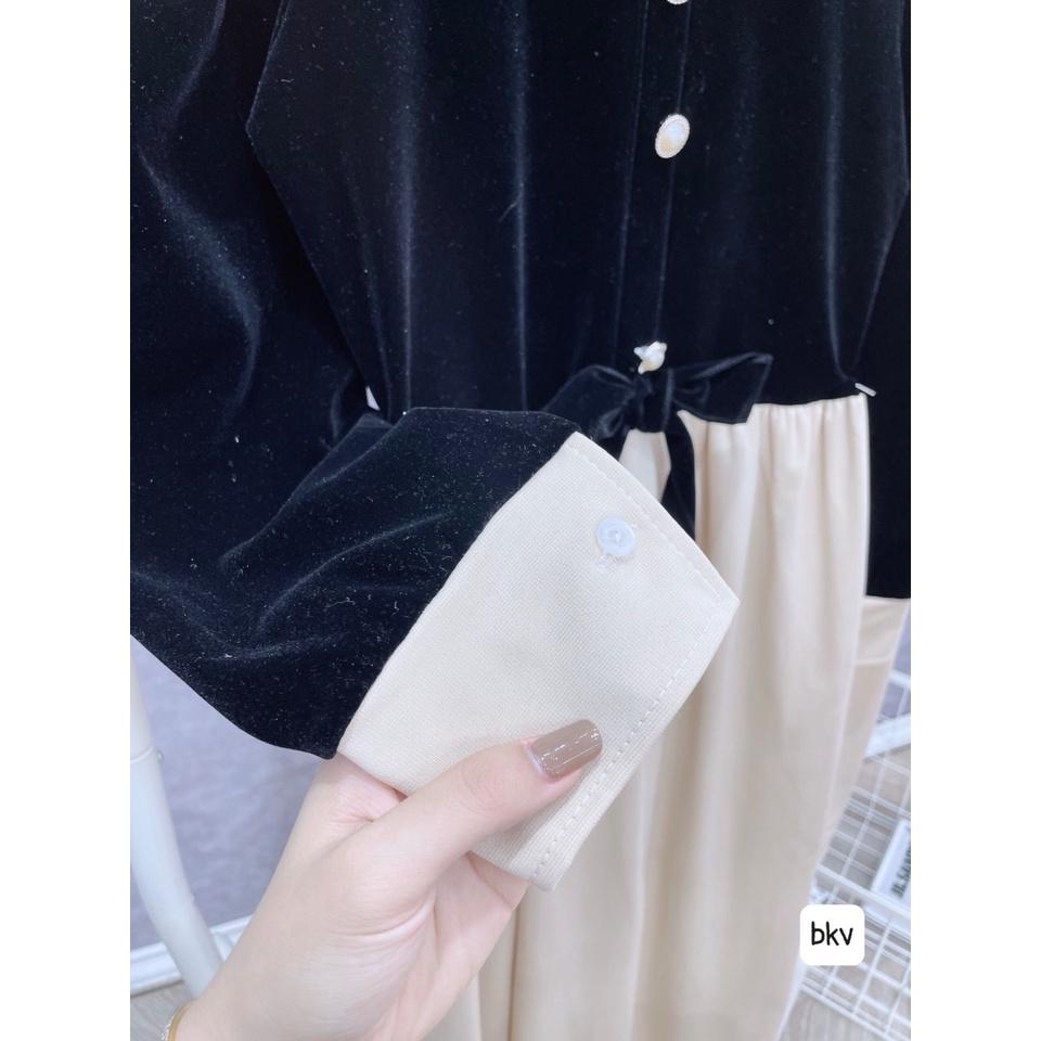Váy Midi Nhung Đen Cổ Búp Bê Dáng Xoè Siêu Xinh Có Ảnh, Kèm Video Thật