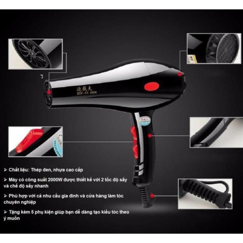 Máy sấy tóc công suất lớn DELIYA 8018 2 chiều nóng lạnh, tặng kèm ngay bộ 5 đầu phụ kiện làm tóc cao cấp