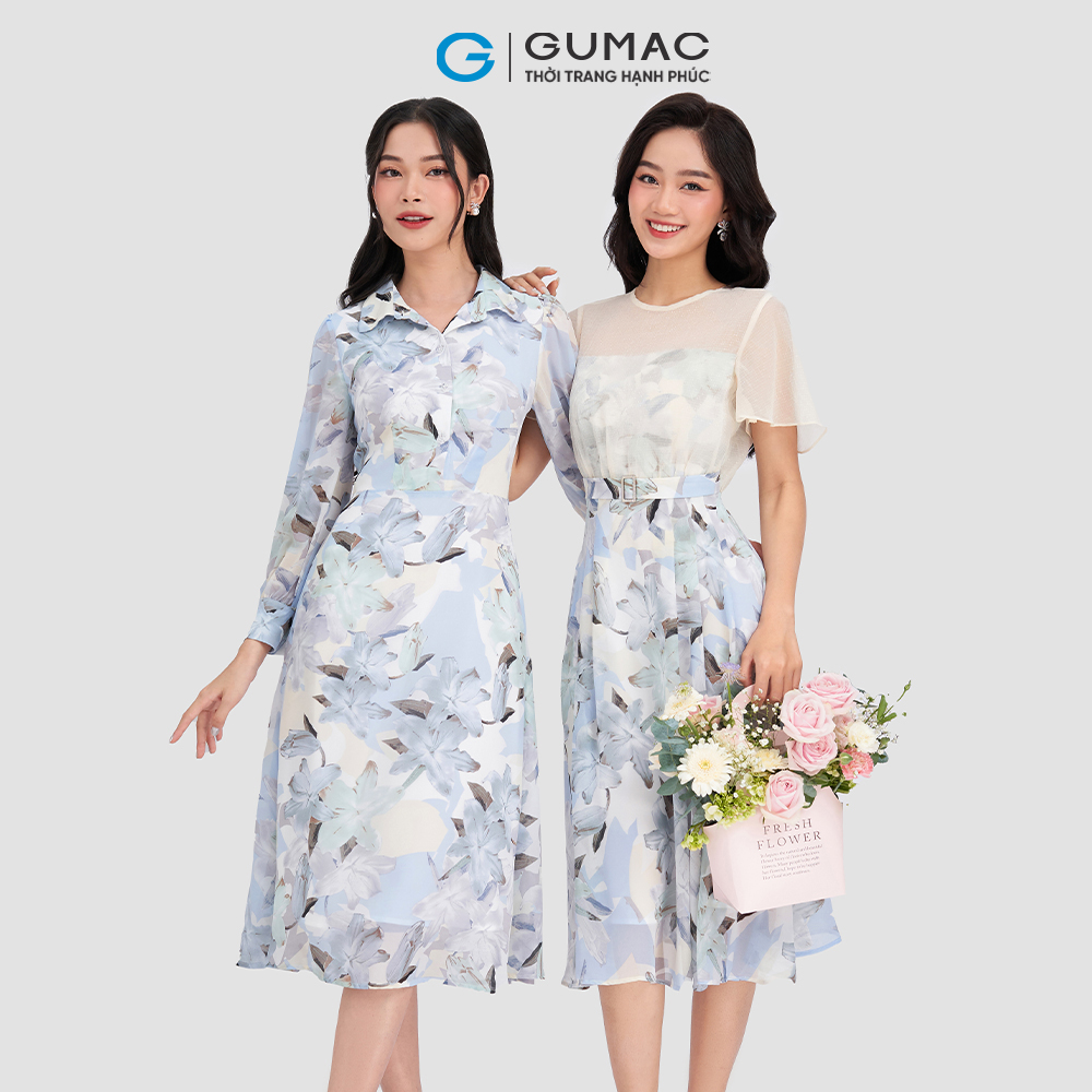 Đầm phối vải tay loe GUMAC DD03044