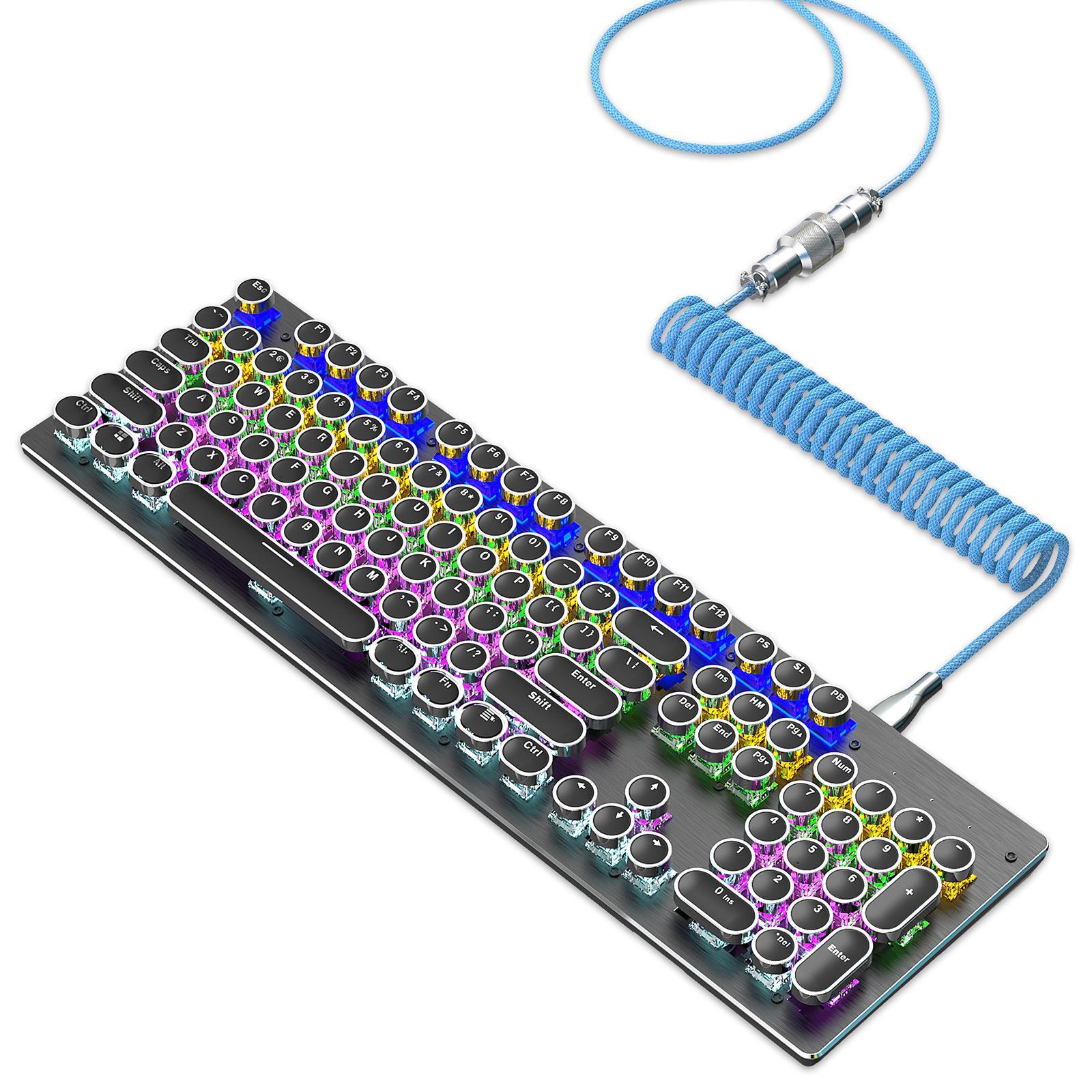 1.8M Coiled Type C USB Cable with Detachable Connector Data Line for Gaming Keyboard Smart Phone