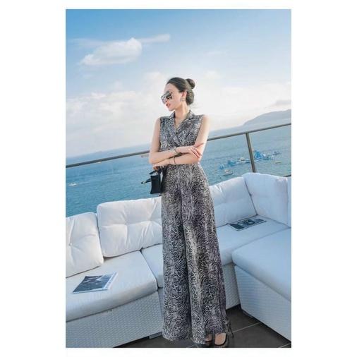 Jumsuits lụa cổ vest