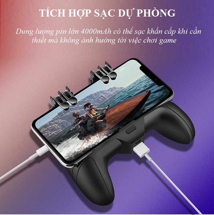 Tay Cầm Chơi Game Điện Thoại  F8 Kiêm Sạc Dự Phòng Dung Lượng 4000mAh, Có Quạt Tản Nhiệt - Hàng Nhập Khẩu