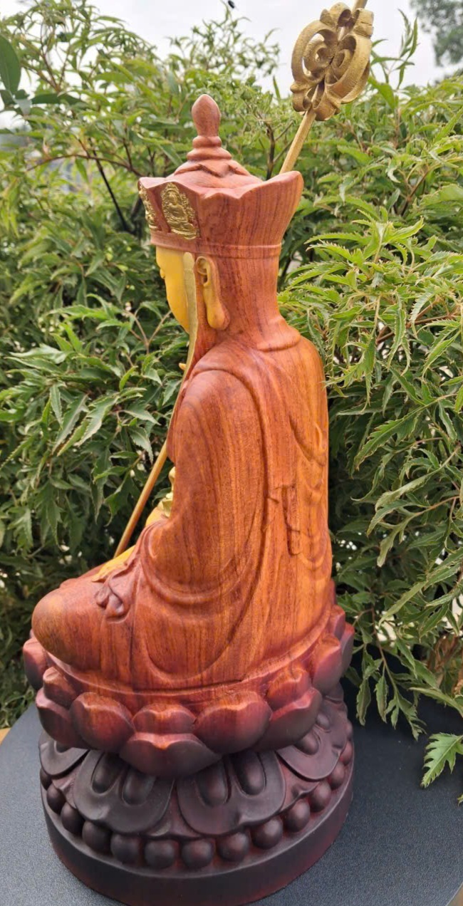 TƯỢNG PHẬT ĐỊA TẠNG VƯƠNG BỒ TÁT GỖ HƯƠNG ĐÁ PU GIẢ CỔ CAO 40X20X20CM