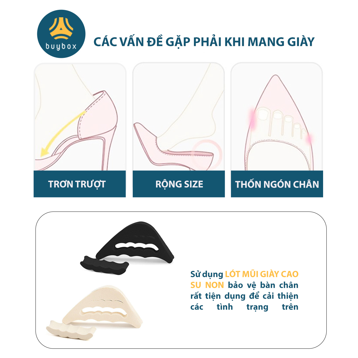 2 cặp miếng lót mũi giày nam cao su non đệm êm ngón chân - buybox - BBPK50