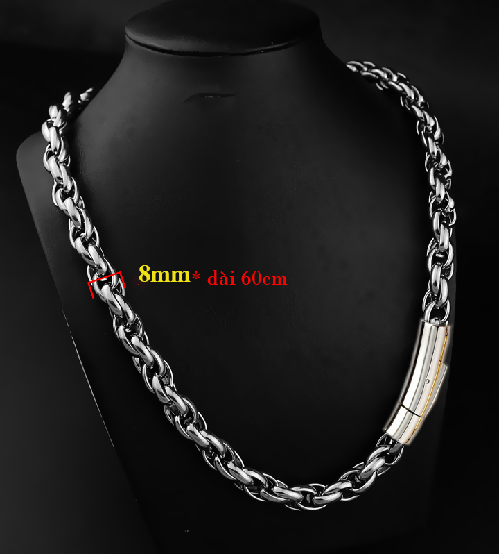 Dây chuyền nam inox kiểu 3 lồng xoắn 8mm khóa gài vip sáng đẹp, không đen, thể hiện đẳng cấp phái mạnh