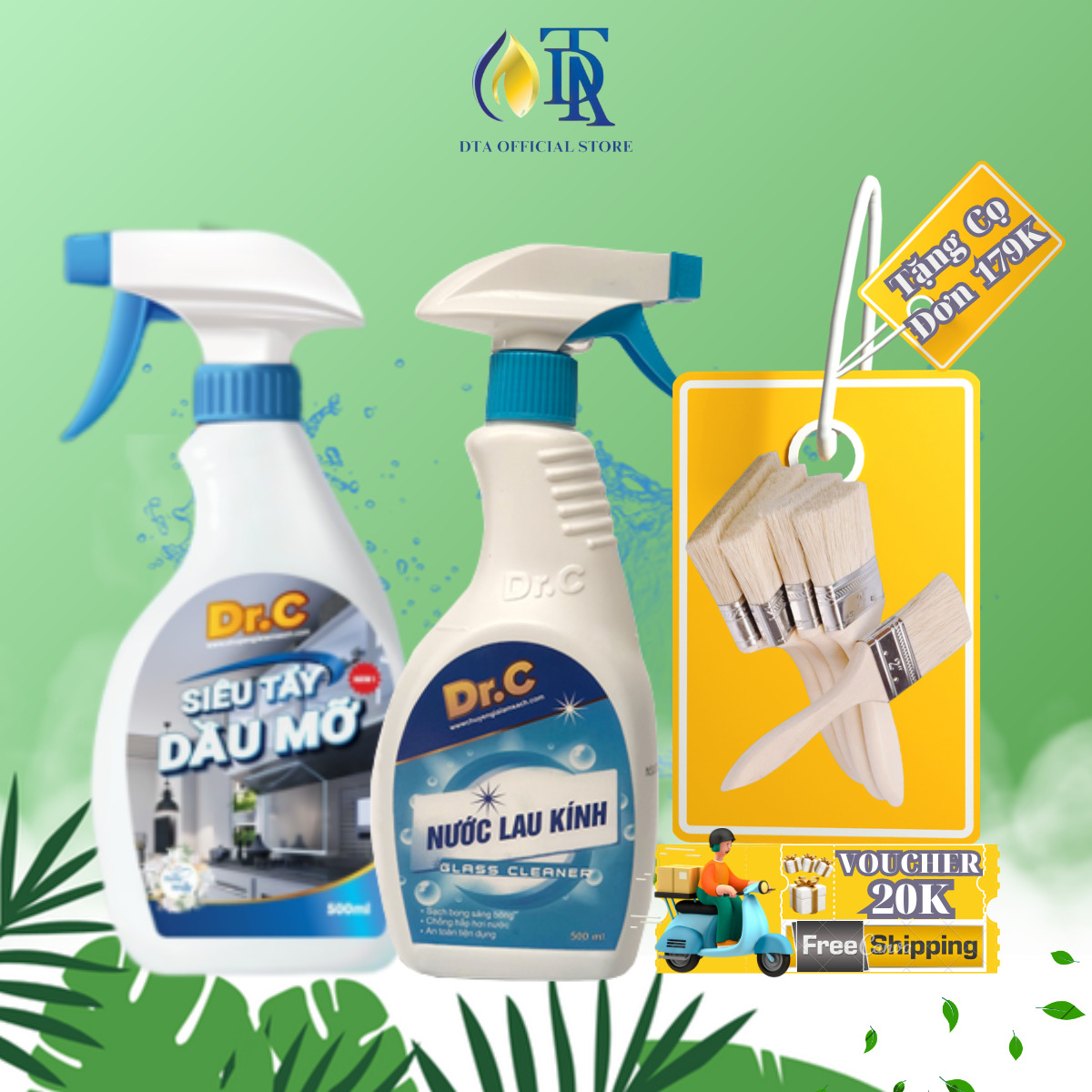 Combo Nước Lau Bếp Đa Năng,Tẩy Xoong Nồi Siêu Sạch,Tẩy Dầu Mỡ Nhà Bếp+Nước Lau Kính Siêu Sạch Dr.C