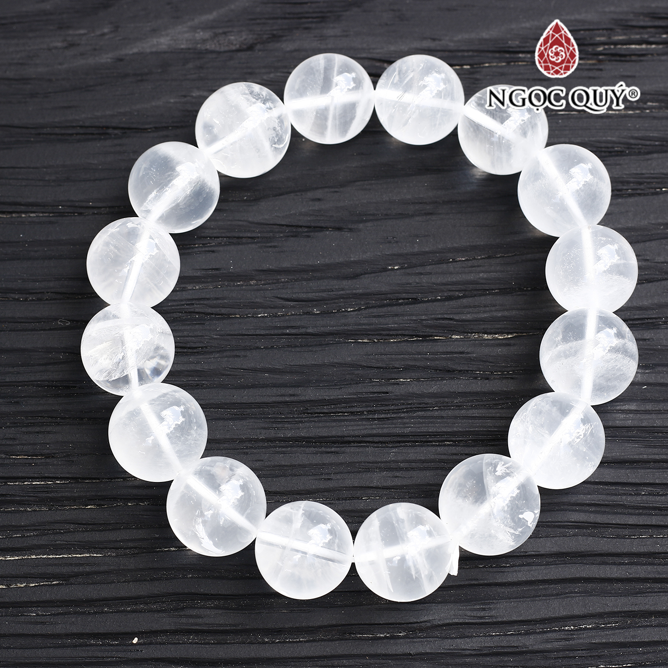 Vòng thạch anh ưu linh trắng hạt 14mm mệnh thủy kim - Ngọc Quý Gemstones