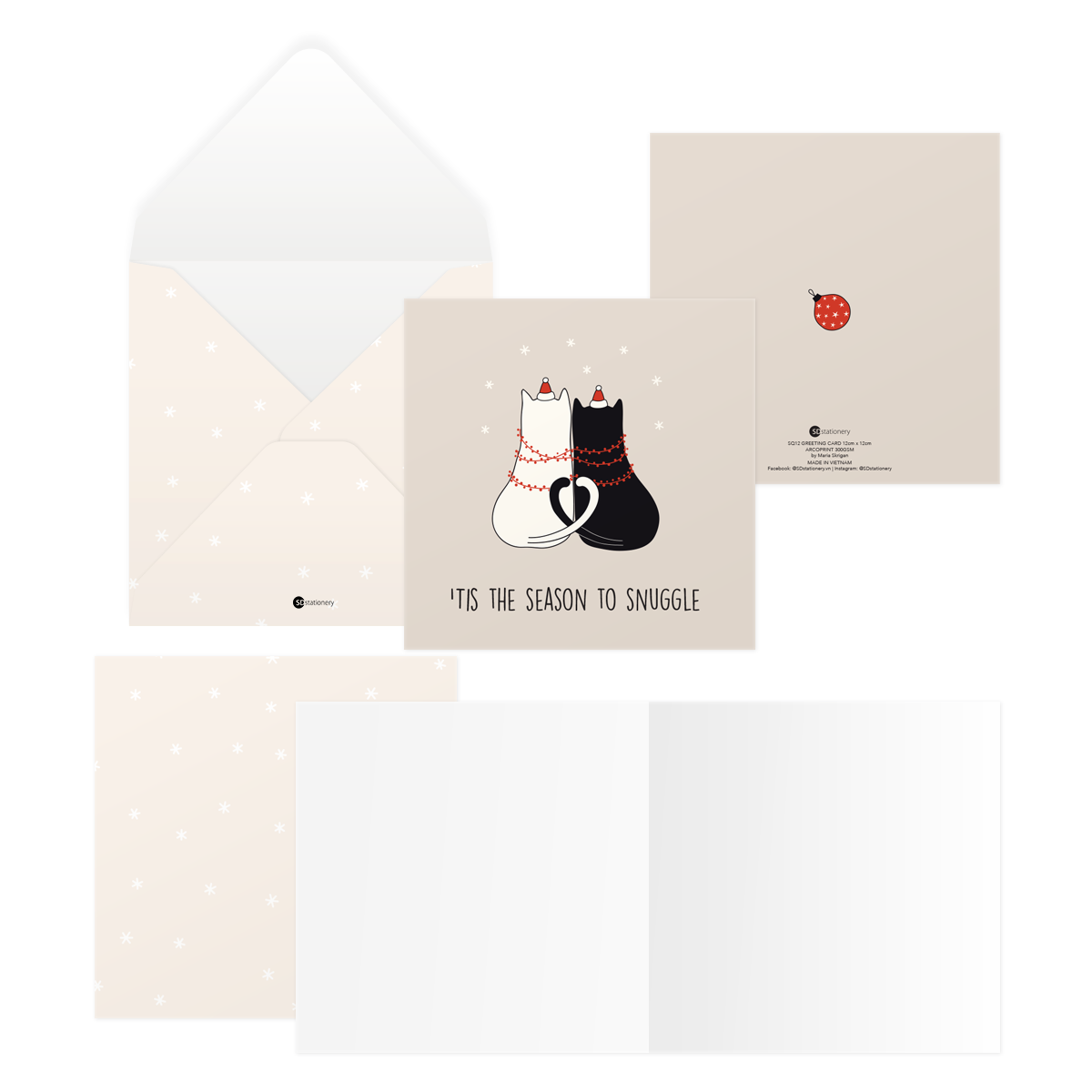 Combo 4 thiệp giáng sinh noel 12x12 SDstationery XMAS CAT mèo dễ thương vui nhộn sáng tạo