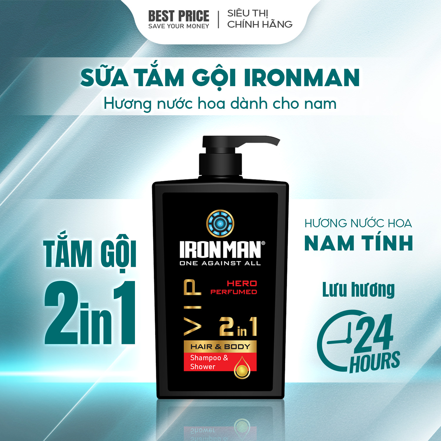 Sữa tắm gội toàn thân 2in1 IROMAN - VIP hương nước hoa dành cho nam kiểm soát dầu nhờn 650g