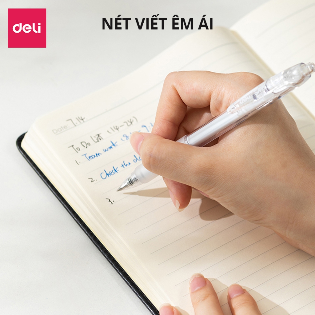 Hộp 12 Bút gel Deli EG057 ngòi 0.5mm - Mực xanh, đen, mực viết trơn tru dùng viết sổ caligraphy