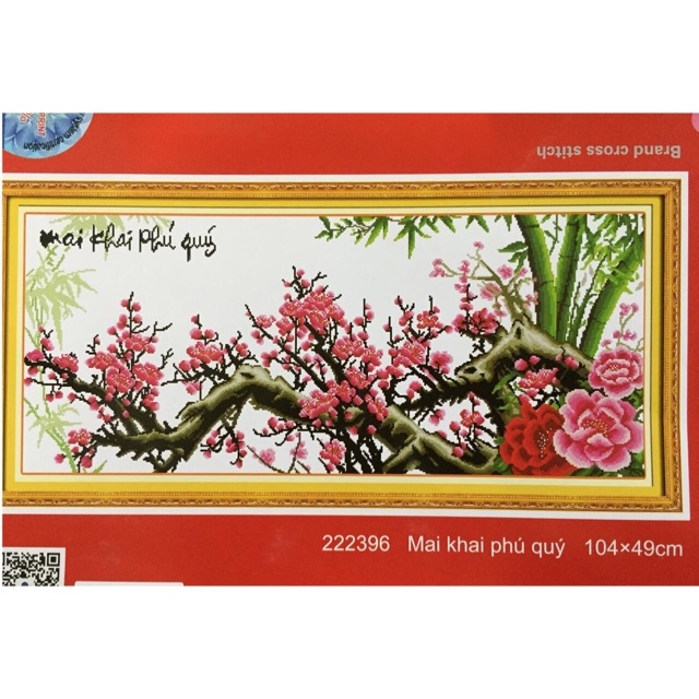 Tranh thêu chữ thập Mai Khai Phú Quý chưa thêu
