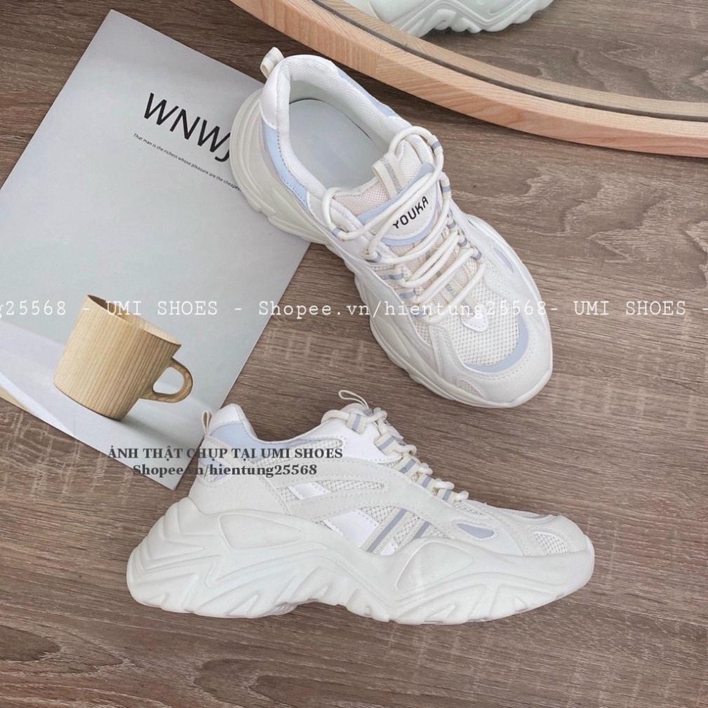 Giày thể thao nữ Ulzzang Eyty nâng độn đế cao 5cm răng cưa to mềm thoáng cá tính năng động màu đen trơn/kem