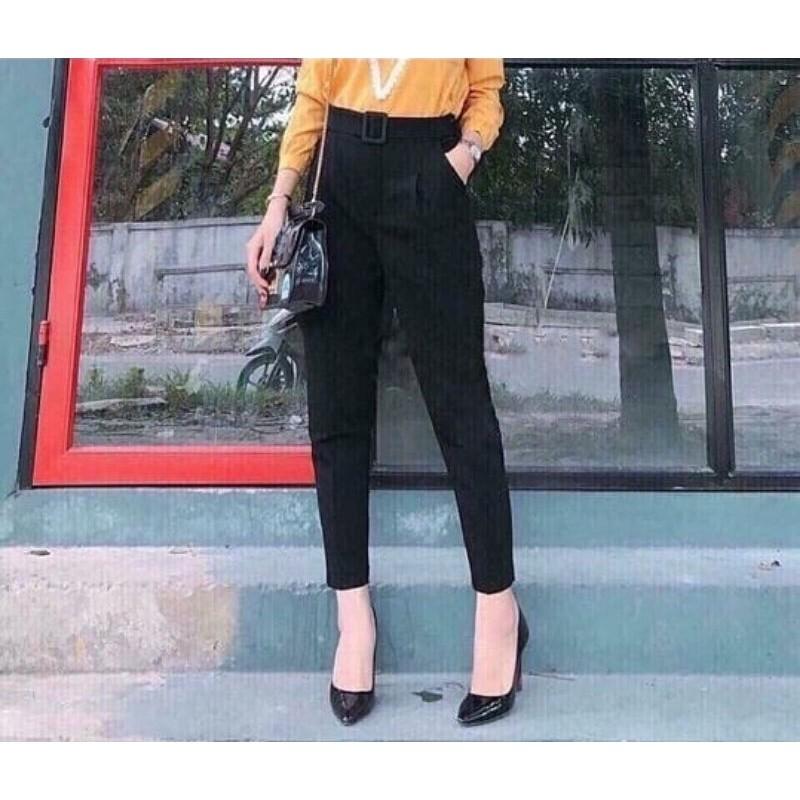 Quần tây nữ_Quần tây dáng Baggy_Quần nữ công sở đẹp kèm đai