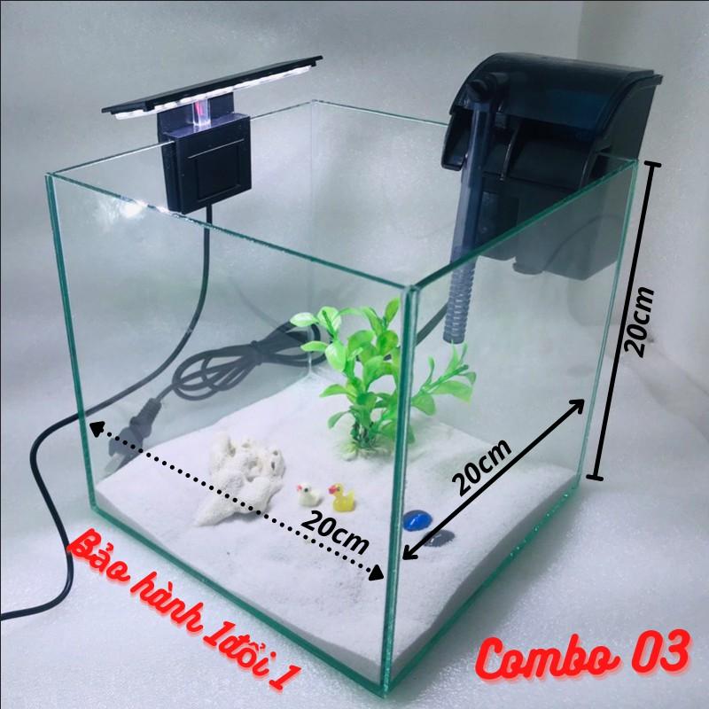  Bể cá mini CUBIC 20cm COMBO( CHỌN MẪU)Tặng 6 món phụ kiện trang trí