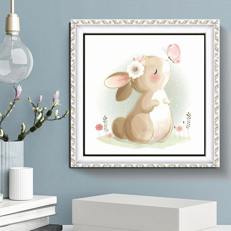 Tranh thêu chữ thập Thỏ xinh xắn, kích thước 50*50 cm