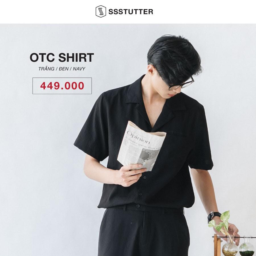 Áo sơ mi nam ngắn tay có túi ngực thêu chữ SSSTUTTER vải linen thoáng mát siêu nhẹ Otc shirt