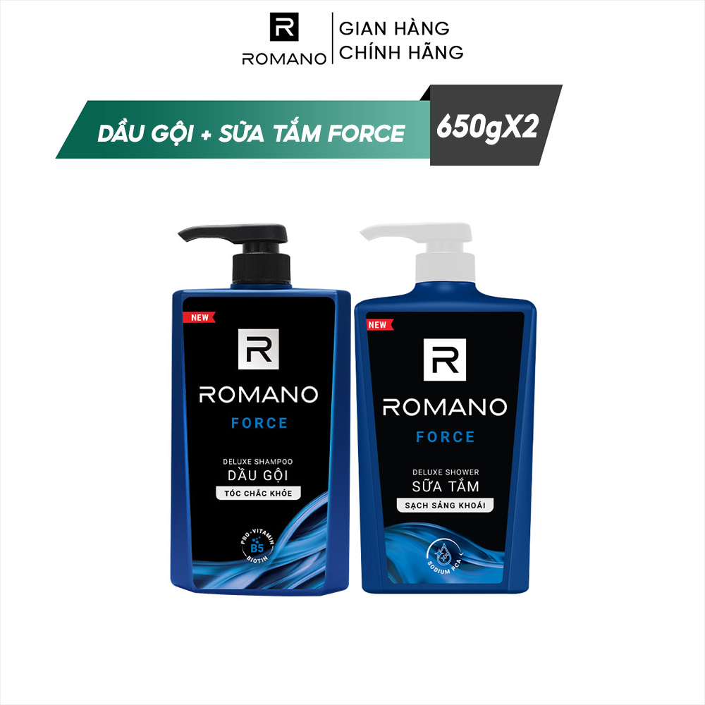 Combo Dầu gội và Sữa tắm cao cấp Romano Force 650g x 2