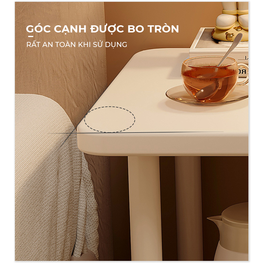 Bàn Trà 2 Tầng Mặt Bàn Phủ Melamin Chống Nước Chân Sắt Tĩnh Điện An Toàn AM143