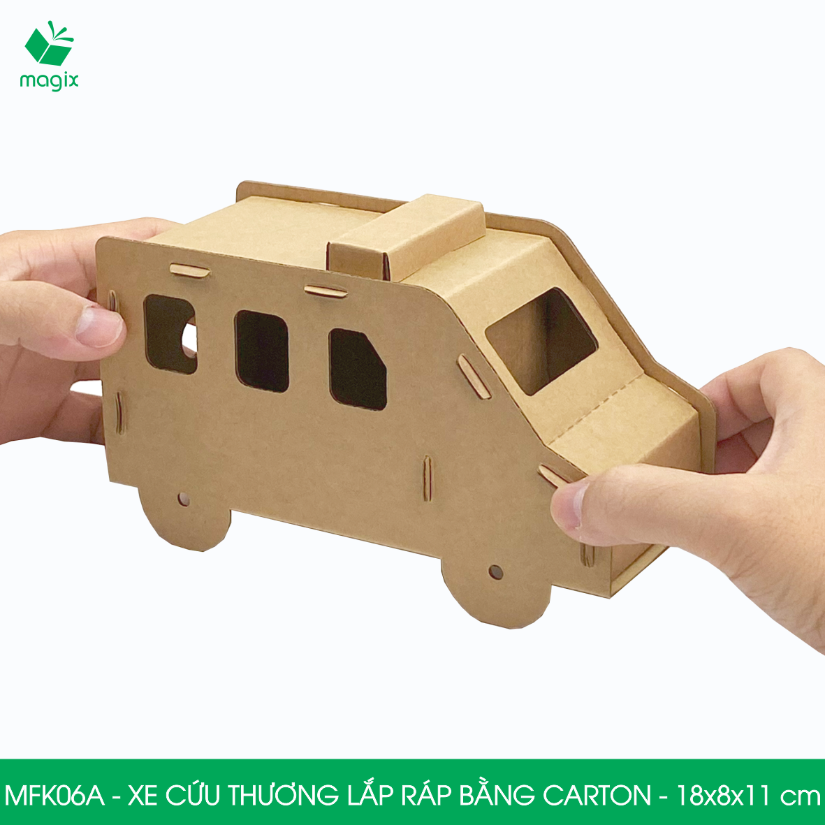 MFK06A - Xe cứu thương carton - 18x8x11 cm - Đồ chơi lắp ráp mô hình từ bìa carton cứng cao cấp