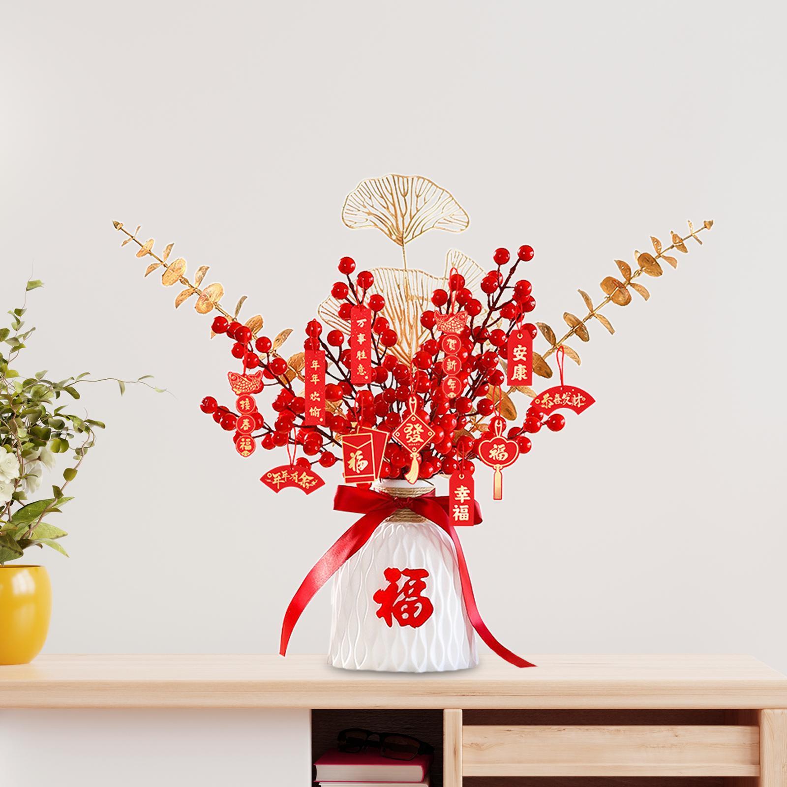 Red Chinese New Year Decoration Spring Festival Bonsai Table Centerpiece
