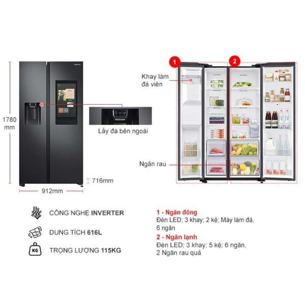 Tủ Lạnh Samsung Inverter 616L SBS RS64T5F01B4/SV - Hàng Chính Hãng