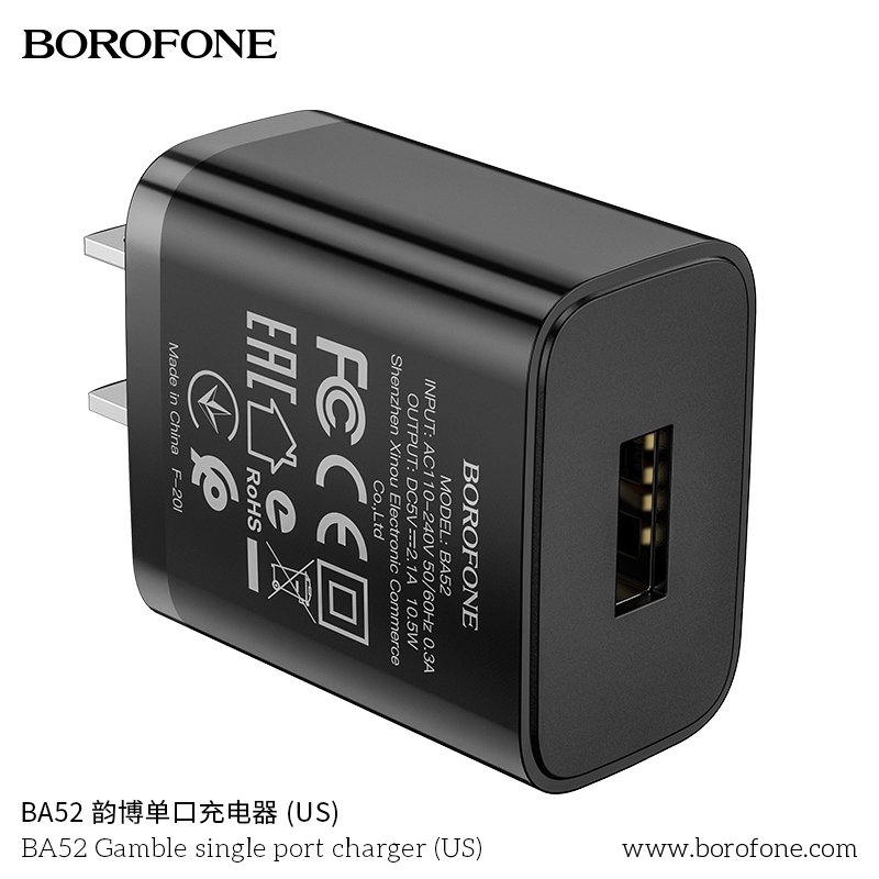 Cóc Sạc Borofone BA52 - 1 Cổng USB 2.1A chuẩn US- Hàng Nhập Khẩu