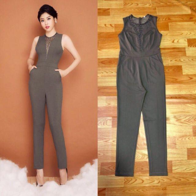 Jumpsuit dài phối lưới đính hạt sang trọng