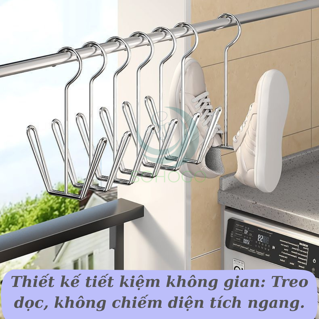 Bộ 2 Móc Treo Giày Đôi Inox Đa Năng- Móc Phơi Giày Thông Minh Chống Gỉ -Móc Sắt Treo Dép – Giày – Chai Đa Dụng