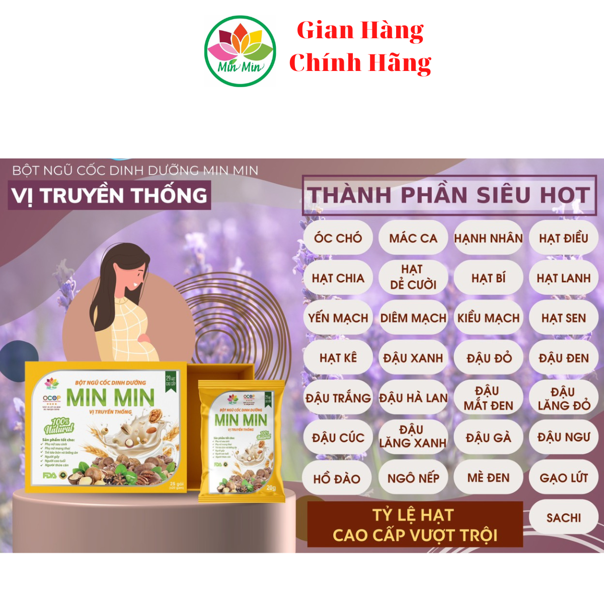 1kg_NGŨ CỐC LỢI SỮA CAO CẤP MIN MIN 29 Hạt _ Ngũ Cốc Dinh Dưỡng Mẹ Bầu DẠNG HỘP ĐÓNG GÓI 1 hộp 25 gói