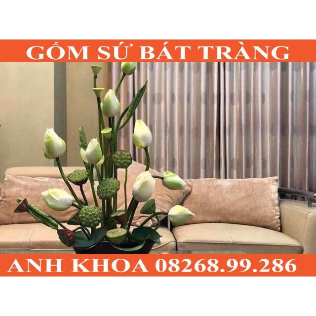 Bát sen thả hoa size 28cm - Gốm sứ Bát Tràng Anh Khoa