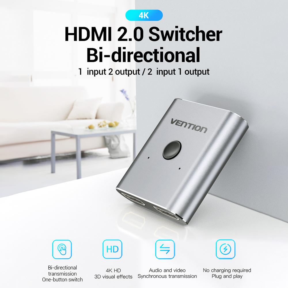 Bộ chuyển đổi HDMI 4K @ 60Hz 2 cổng Bộ chuyển mạch HDMI 1x2 / 2x1 Hai hướng Thay thế cho Máy tính để bàn