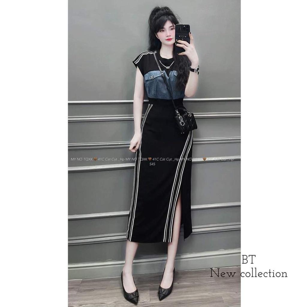 VÁY ĐI CHƠI, VÁY PHA BÒ VIỀN XẺ ĐÙI CỰC HOT
