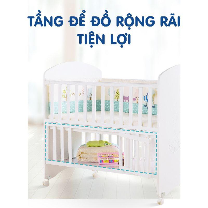 Nôi cũi Umoo 2 tầng 5 trong 1, nệm, quây vải tặng kèm màn