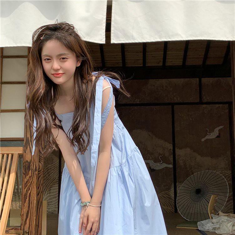 Đầm Nữ 2 Dây Bản To Buộc Nơ 3 Tầng Váy Nữ Babydoll