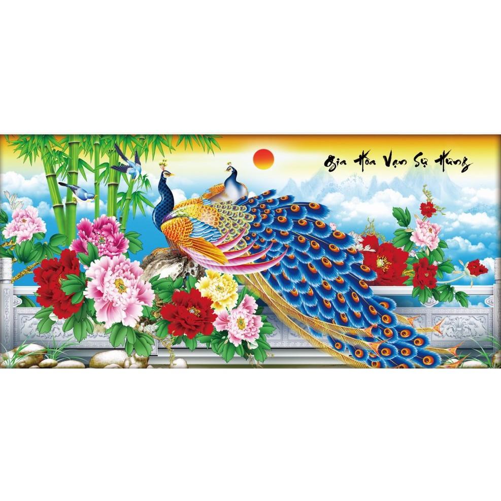 Tranh thêu công xanh gia hòa vạn sự hưng 88918 - kích thước: 100 * 51cm.
