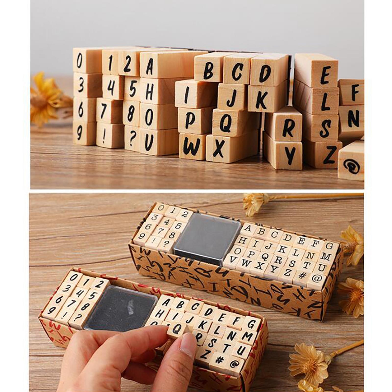 40 Pcs Wooden Rubber Stamp Letters Alphabets, Number and Letter Symbol Alphabet Mini Stamps for Clay Crafts, Card Making, Kids Painting