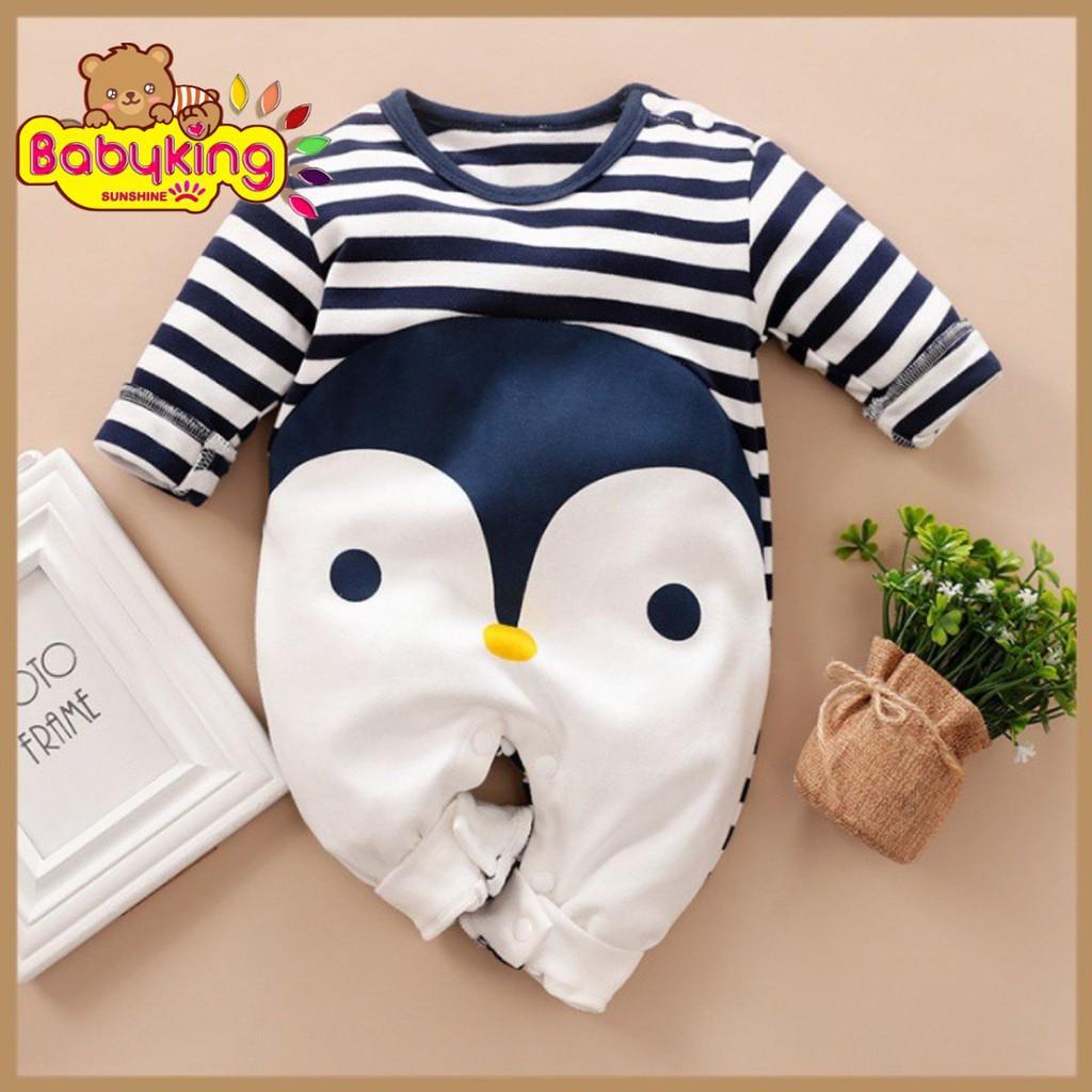 BodySuit,áo liền quần dễ thương dài tay chim cánh cụt cho bé (SHE533A), cotton 100% ,thương hiệu Aiueo Nhật