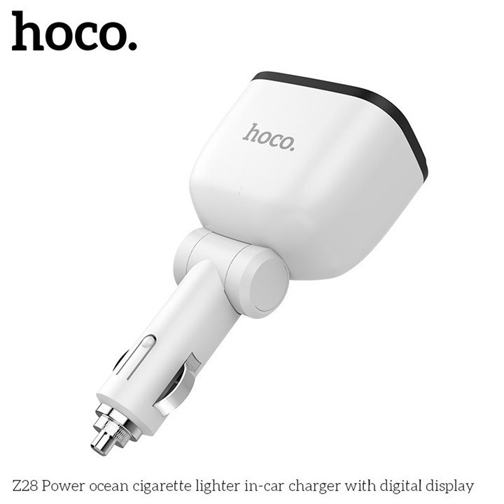 Củ sạc nhanh dùng cho xe hơi Hoco Power Ocean 2 cổng tẩu sạc, 2 cổng sạc USB có đồng hồ - Hàng chính hãng